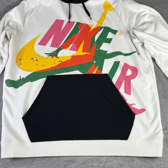 Jordan Hoodie Mens 2XL White Black Jumpman Classics Nike Air Pullover CV7411-100 - Picture 2 of 13